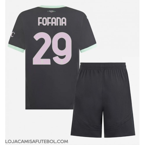 Camisa de Futebol AC Milan Youssouf Fofana #29 Equipamento Alternativo Infantil 2024-25 Manga Curta (+ Calças curtas)